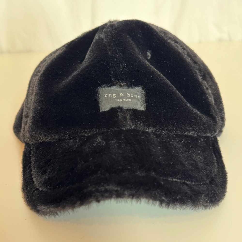 rag & bone Addison Baseball Cap Fluffy in Black NWT